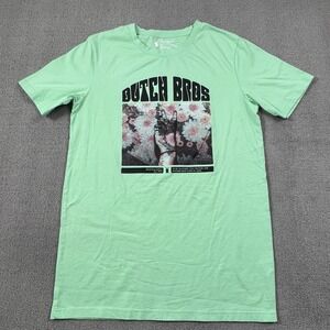 Dutch Bros Coffee Shirt Adult Medium Green Floral Short Sleeve Casual Men's